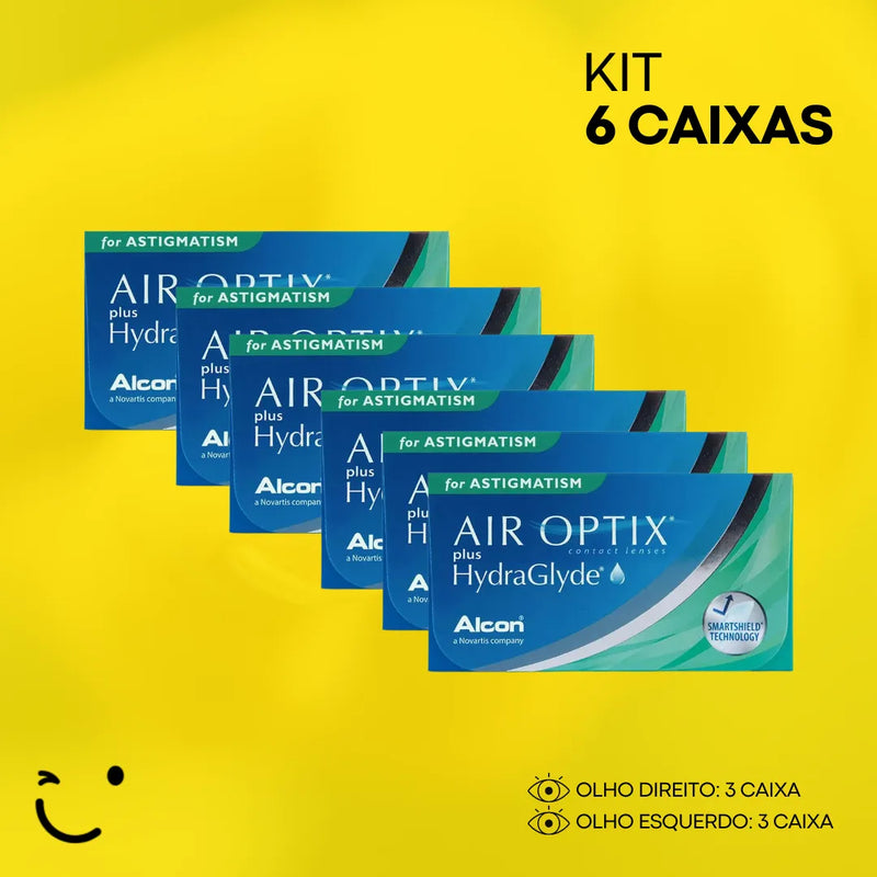 6 Caixas [3 caixas para cada olho] AIR OPTIX PLUS HYDRAGLYDE PARA ASTIGMATISMO