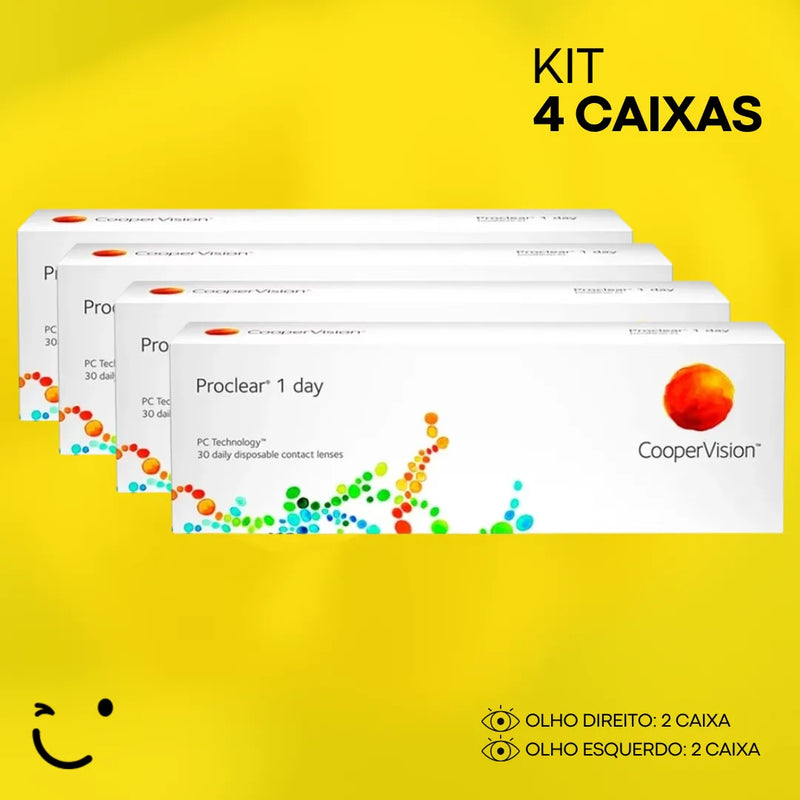 4 caixas [2 caixa para cada olho] Lentes de contato Proclear 1 Day