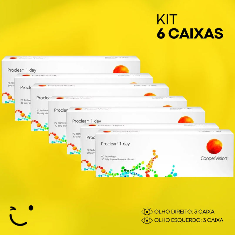 6 caixas [3 caixa para cada olho] Lentes de contato Proclear 1 Day