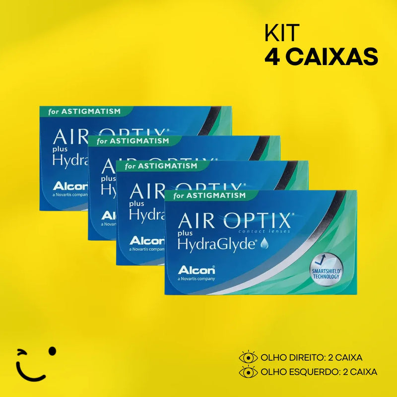 4 Caixas [2 caixa para cada olho] AIR OPTIX PLUS HYDRAGLYDE PARA ASTIGMATISMO