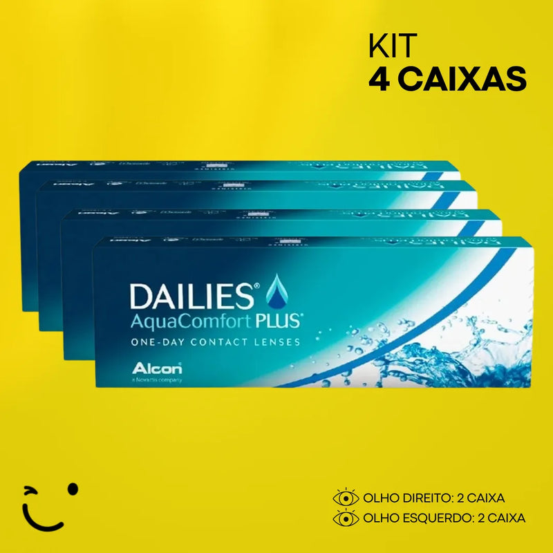 4 Caixas [2 caixa para cada olho]  Dailies AquaComfort Plus - Caixa com 30 lentes