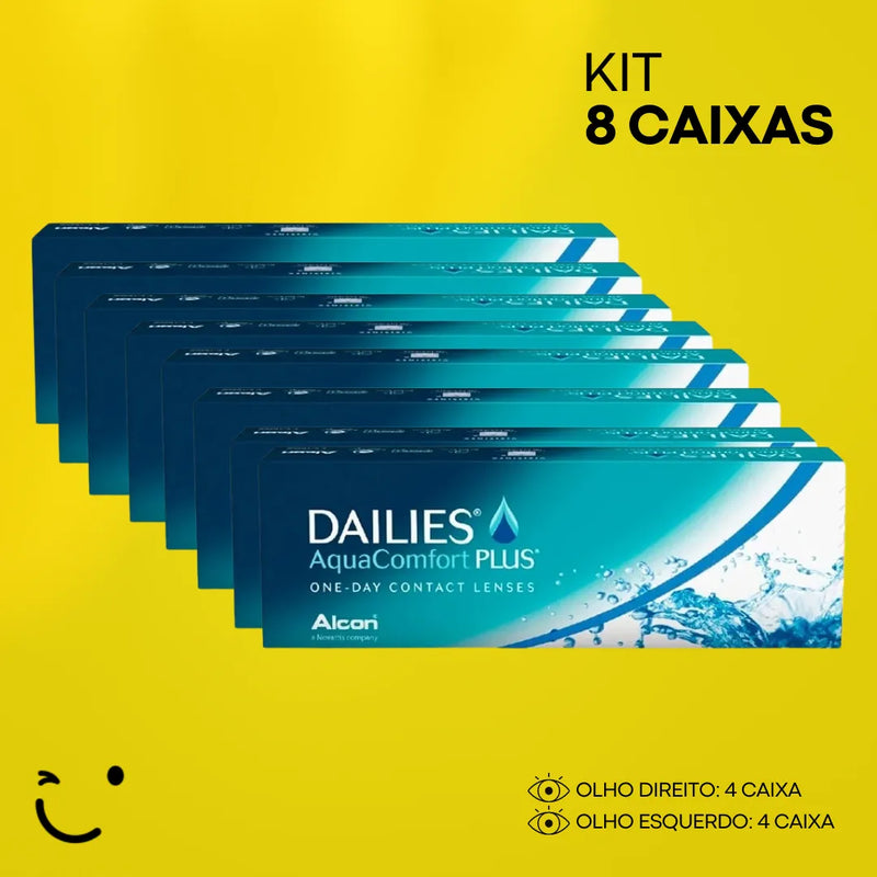 8 Caixas [4 caixas para cada olho]  Dailies AquaComfort Plus - Caixa com 30 lentes