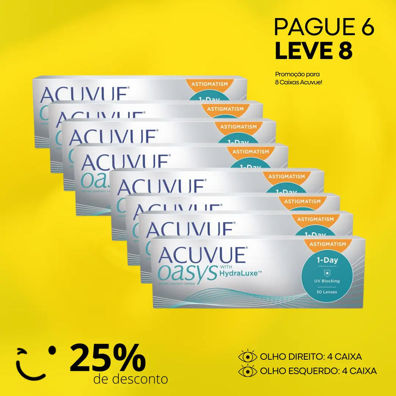 COMBO PAGUE 6 LEVE 8 [25% DE DESCONTO] 1-DAY ACUVUE HYDRALUXE PARA ASTIGMATISMO