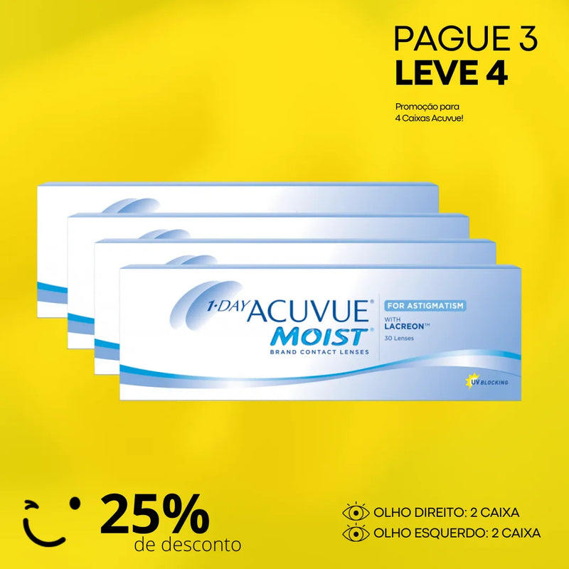 COMBO PAGUE 3 LEVE 4 [25% DE DESCONTO] 1-DAY MOIST PARA ASTIGMATISMO