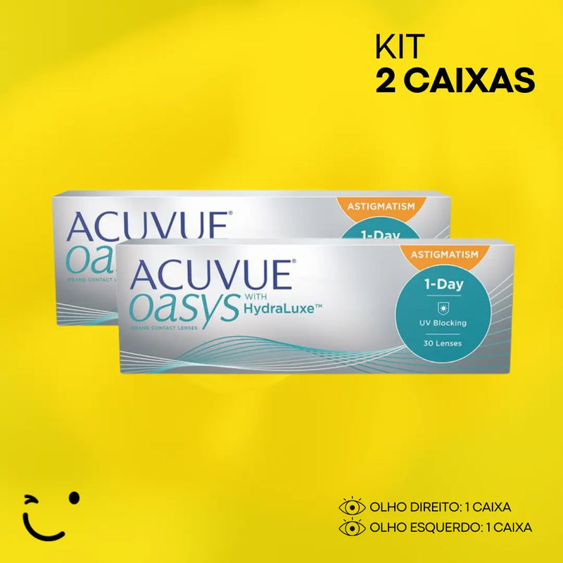 2 CAIXAS [1 CAIXA PARA CADA OLHO] 1-DAY ACUVUE OASYS PLUS HYDRALUXE PARA ASTIGMATISMO